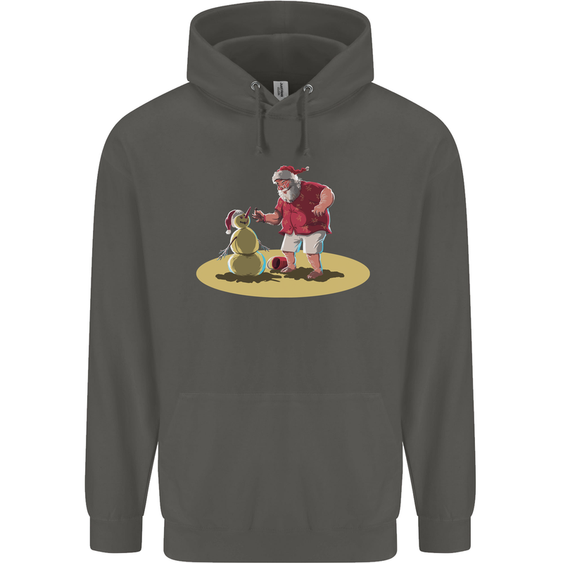 Christmas Beach Santa Clause & Snowman Childrens Kids Hoodie Storm Grey