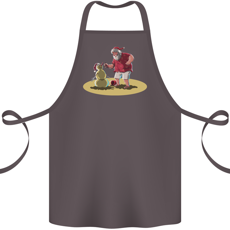 Christmas Beach Santa Clause & Snowman Cotton Apron 100% Organic Dark Grey