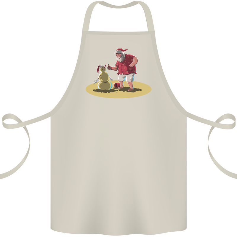 Christmas Beach Santa Clause & Snowman Cotton Apron 100% Organic Natural