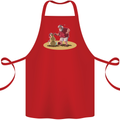 Christmas Beach Santa Clause & Snowman Cotton Apron 100% Organic Red