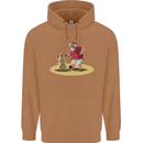 Christmas Beach Santa Clause & Snowman Mens 80% Cotton Hoodie Caramel Latte