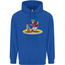 Christmas Beach Santa Clause & Snowman Mens 80% Cotton Hoodie Royal Blue