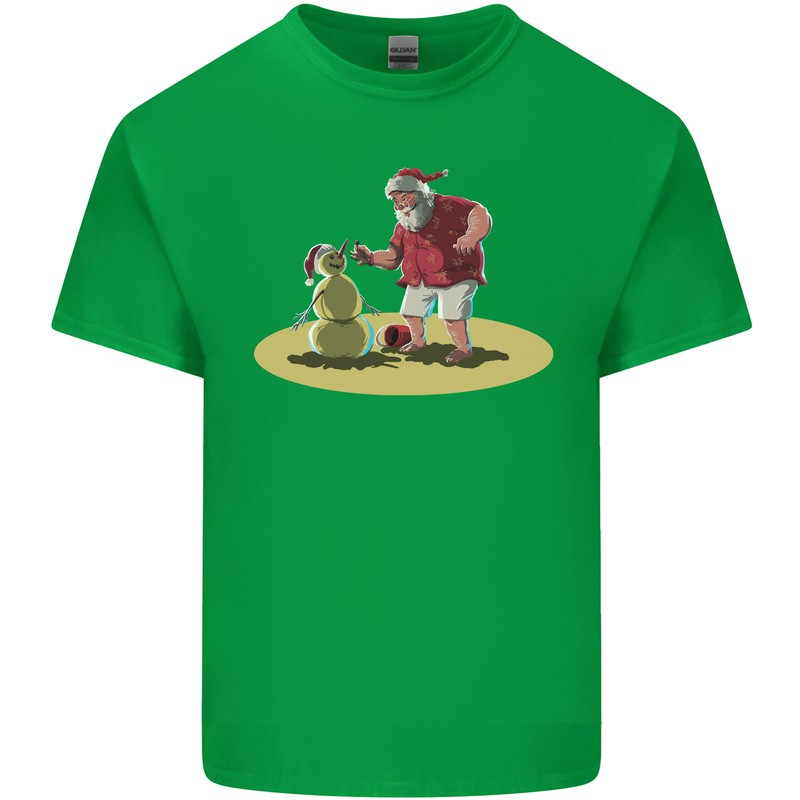 Christmas Beach Santa Clause & Snowman Mens Cotton T-Shirt Tee Top Irish Green