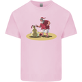 Christmas Beach Santa Clause & Snowman Mens Cotton T-Shirt Tee Top Light Pink