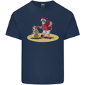 Christmas Beach Santa Clause & Snowman Mens Cotton T-Shirt Tee Top Navy Blue