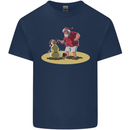 Christmas Beach Santa Clause & Snowman Mens Cotton T-Shirt Tee Top Navy Blue