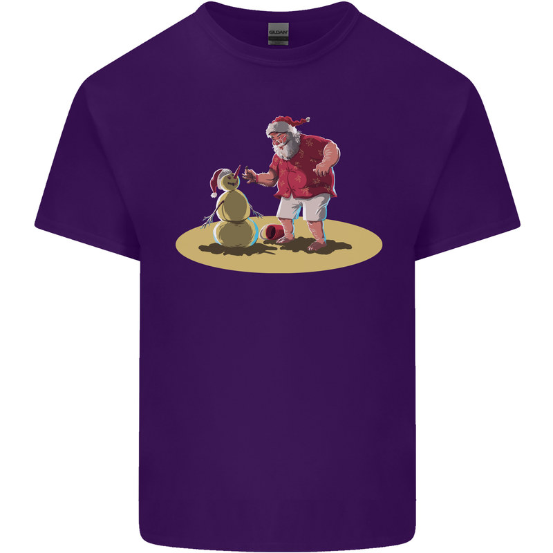 Christmas Beach Santa Clause & Snowman Mens Cotton T-Shirt Tee Top Purple