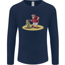 Christmas Beach Santa Clause & Snowman Mens Long Sleeve T-Shirt Navy Blue