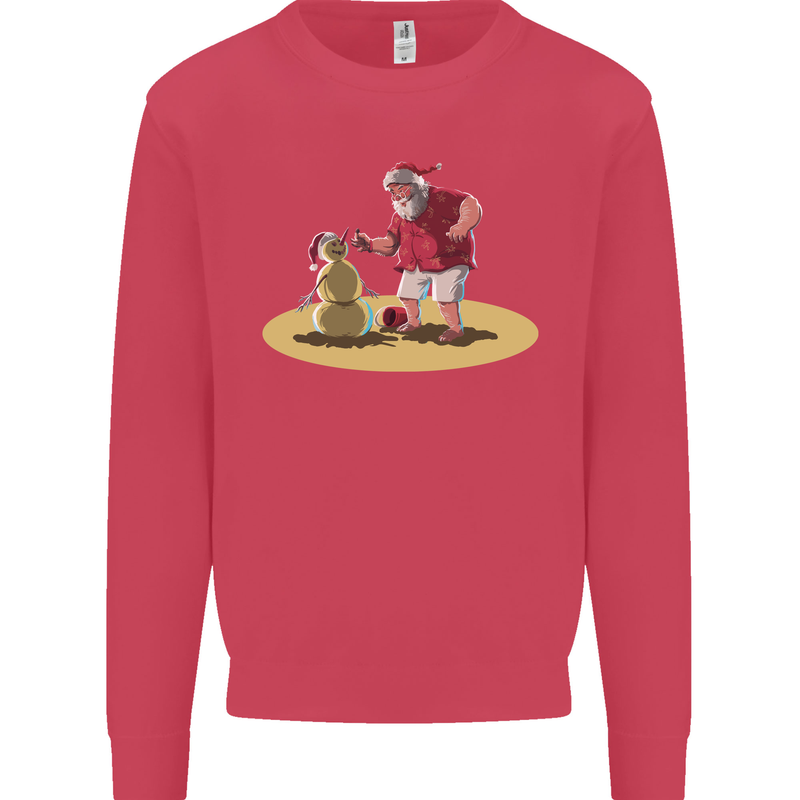Christmas Beach Santa Clause & Snowman Mens Sweatshirt Jumper Heliconia