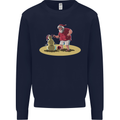 Christmas Beach Santa Clause & Snowman Mens Sweatshirt Jumper Navy Blue