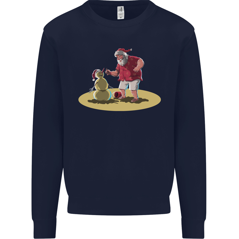 Christmas Beach Santa Clause & Snowman Mens Sweatshirt Jumper Navy Blue