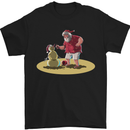 Christmas Beach Santa Clause & Snowman Mens T-Shirt Cotton Gildan Black