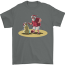 Christmas Beach Santa Clause & Snowman Mens T-Shirt Cotton Gildan Charcoal