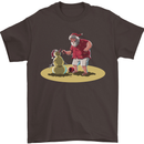 Christmas Beach Santa Clause & Snowman Mens T-Shirt Cotton Gildan Dark Chocolate