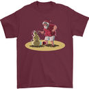 Christmas Beach Santa Clause & Snowman Mens T-Shirt Cotton Gildan Maroon