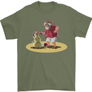 Christmas Beach Santa Clause & Snowman Mens T-Shirt Cotton Gildan Military Green