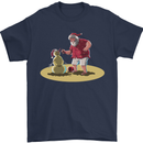 Christmas Beach Santa Clause & Snowman Mens T-Shirt Cotton Gildan Navy Blue
