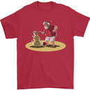 Christmas Beach Santa Clause & Snowman Mens T-Shirt Cotton Gildan Red
