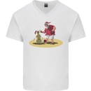 Christmas Beach Santa Clause & Snowman Mens V-Neck Cotton T-Shirt White