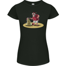 Christmas Beach Santa Clause & Snowman Womens Petite Cut T-Shirt Black