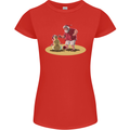 Christmas Beach Santa Clause & Snowman Womens Petite Cut T-Shirt Red
