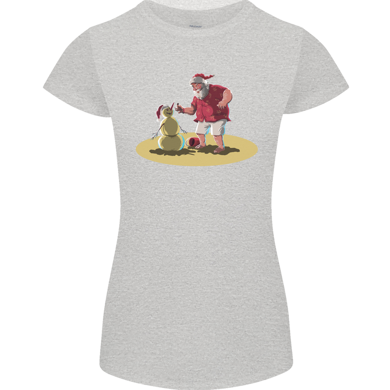 Christmas Beach Santa Clause & Snowman Womens Petite Cut T-Shirt Sports Grey