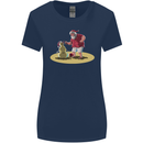 Christmas Beach Santa Clause & Snowman Womens Wider Cut T-Shirt Navy Blue