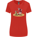 Christmas Beach Santa Clause & Snowman Womens Wider Cut T-Shirt Red