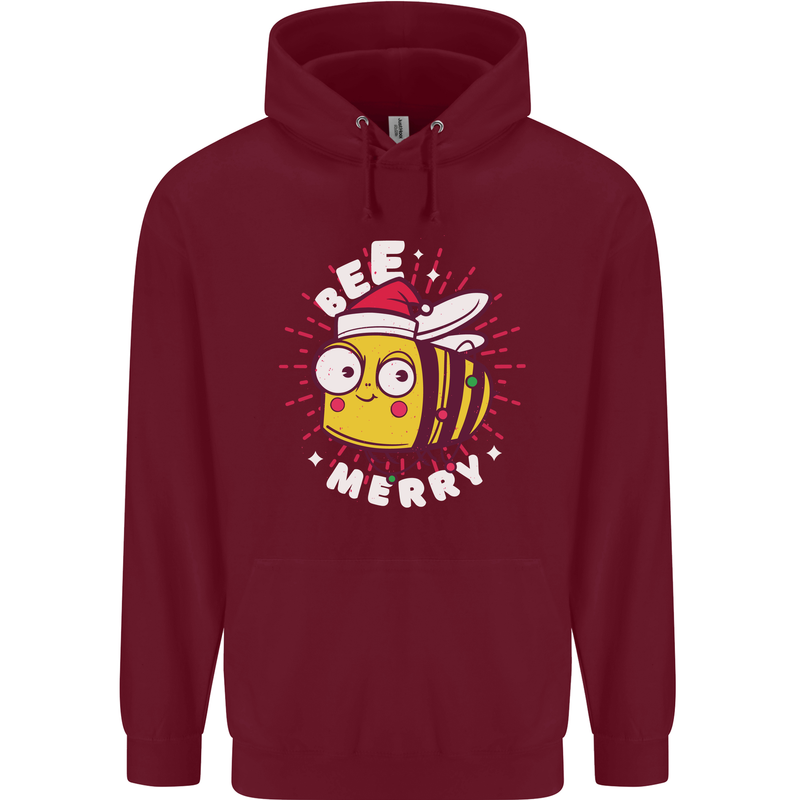 Christmas Bee Merry Funny Novelty Childrens Kids Hoodie Maroon