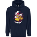 Christmas Bee Merry Funny Novelty Childrens Kids Hoodie Navy Blue