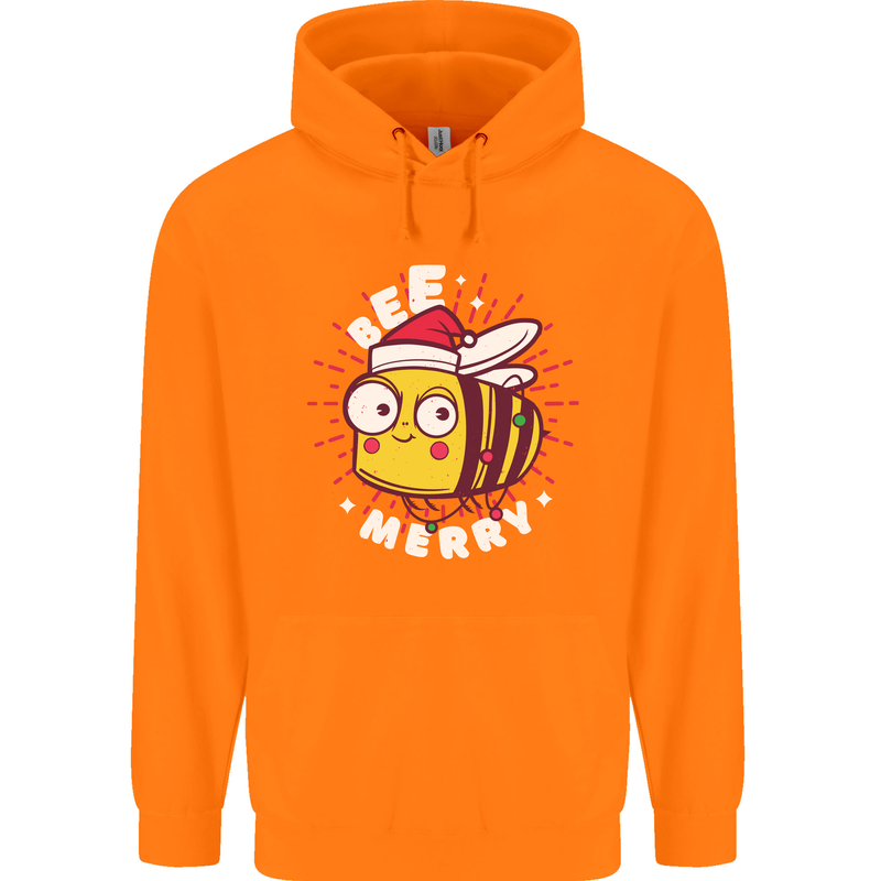 Christmas Bee Merry Funny Novelty Childrens Kids Hoodie Orange