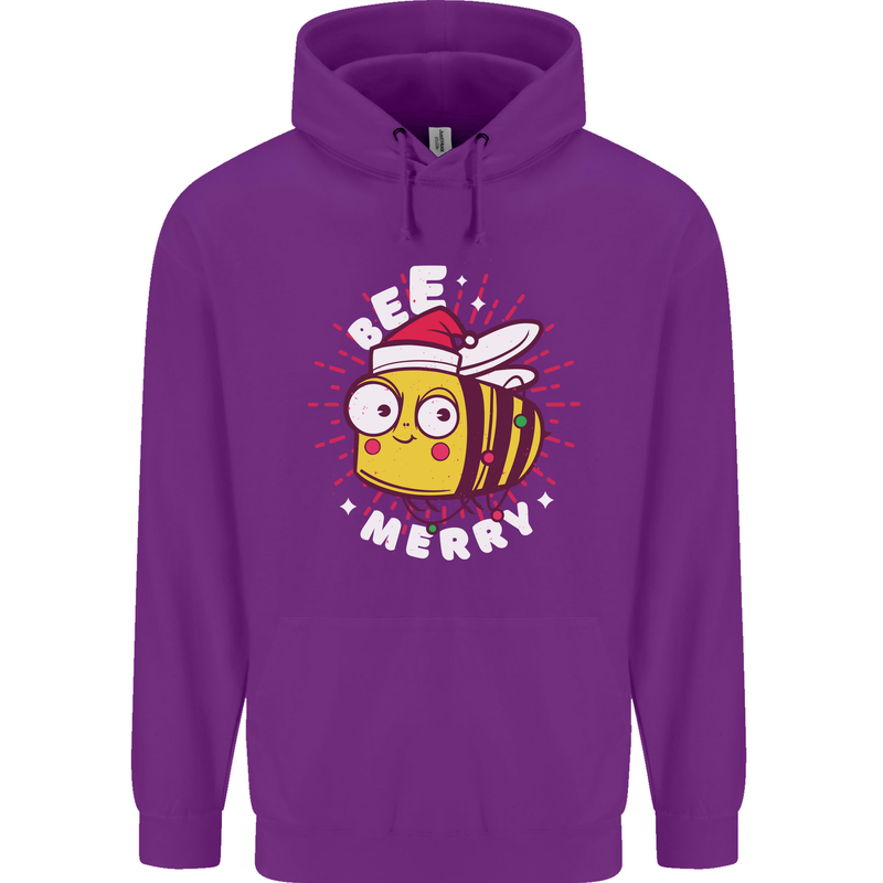 Christmas Bee Merry Funny Novelty Childrens Kids Hoodie Purple