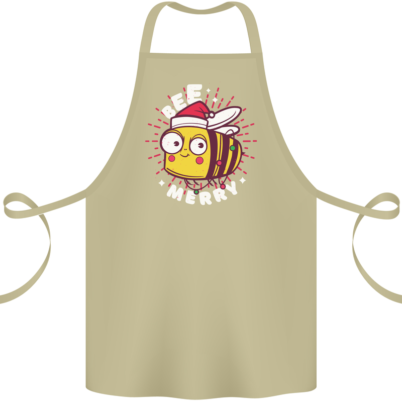Christmas Bee Merry Funny Novelty Cotton Apron 100% Organic Khaki