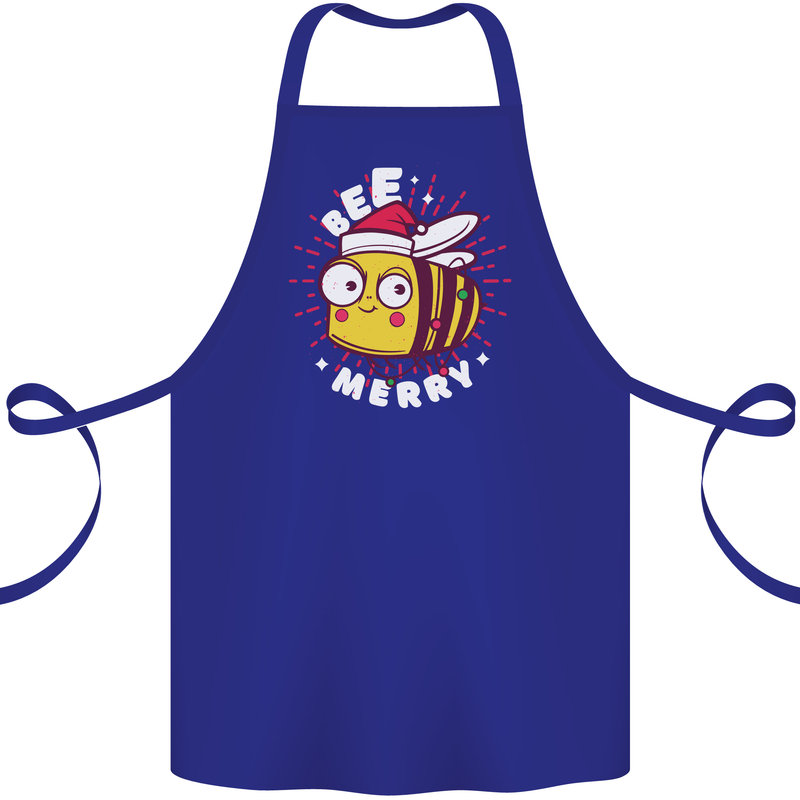 Christmas Bee Merry Funny Novelty Cotton Apron 100% Organic Royal Blue