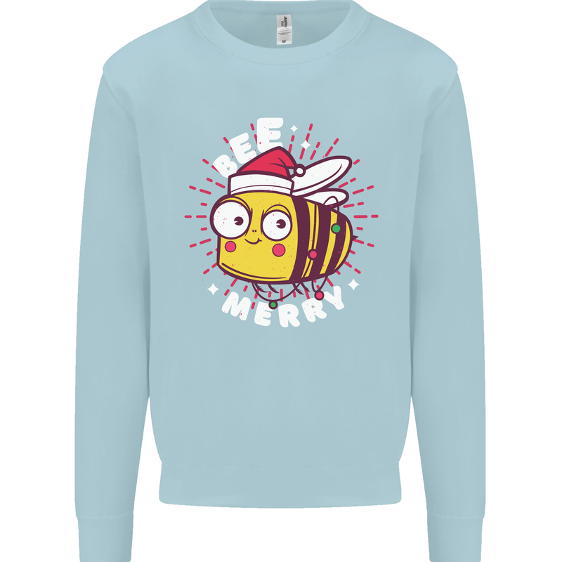 Christmas Bee Merry Funny Novelty Mens Sweatshirt Jumper Light Blue
