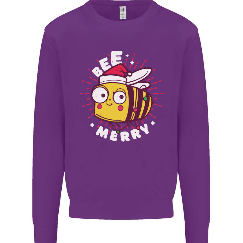 Christmas Bee Merry Funny Novelty Mens Sweatshirt Jumper Purple