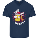 Christmas Bee Merry Funny Novelty Mens V-Neck Cotton T-Shirt Navy Blue