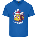 Christmas Bee Merry Funny Novelty Mens V-Neck Cotton T-Shirt Royal Blue