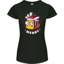 Christmas Bee Merry Funny Novelty Womens Petite Cut T-Shirt Black