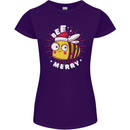 Christmas Bee Merry Funny Novelty Womens Petite Cut T-Shirt Purple