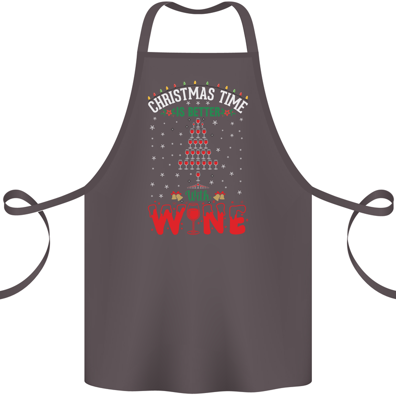 Christmas Better With Wine Funny Alcohol Cotton Apron 100% Organic Dark Grey