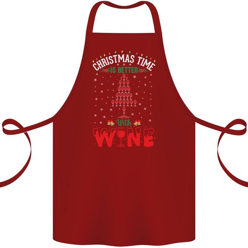 Christmas Better With Wine Funny Alcohol Cotton Apron 100% Organic Maroon