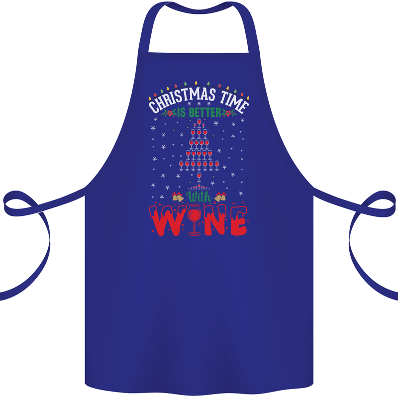 Christmas Better With Wine Funny Alcohol Cotton Apron 100% Organic Royal Blue