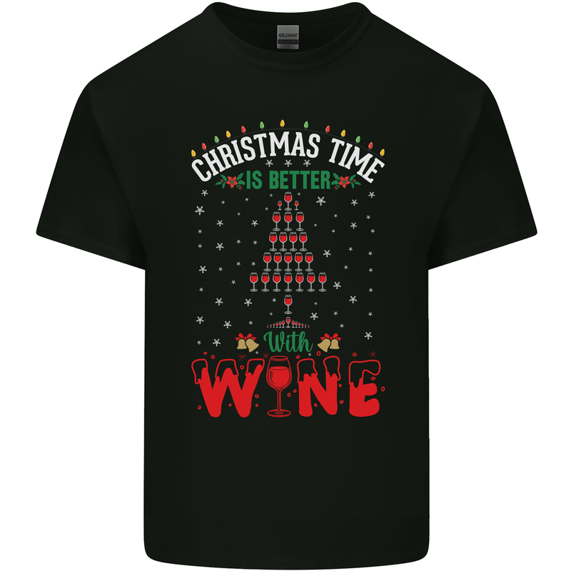 Christmas Better With Wine Funny Alcohol Mens Cotton T-Shirt Tee Top Black