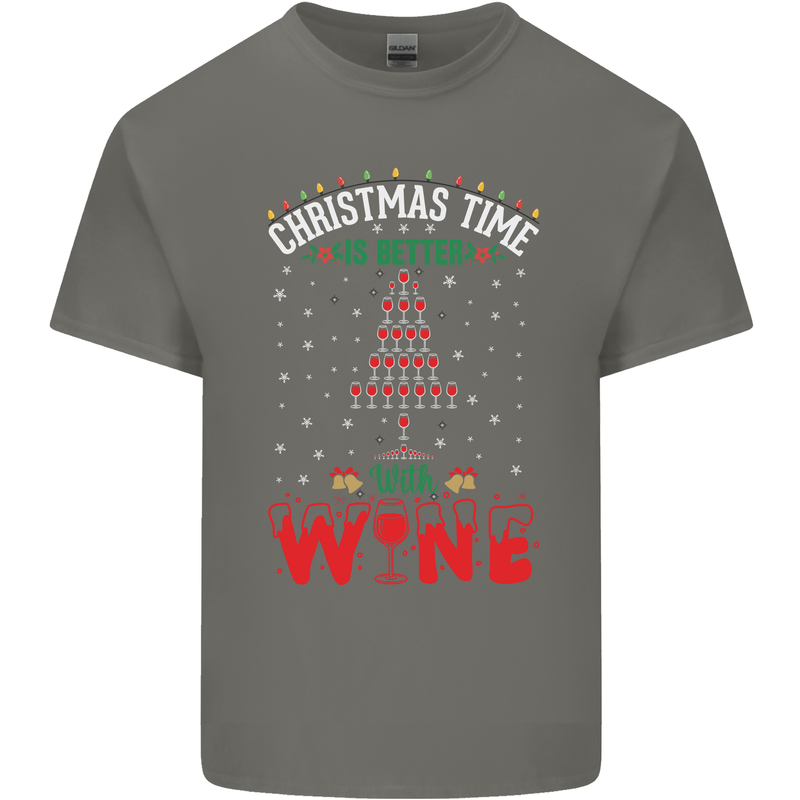 Christmas Better With Wine Funny Alcohol Mens Cotton T-Shirt Tee Top Charcoal