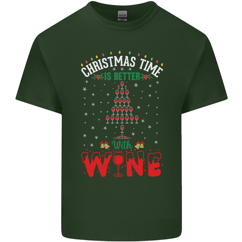 Christmas Better With Wine Funny Alcohol Mens Cotton T-Shirt Tee Top Forest Green