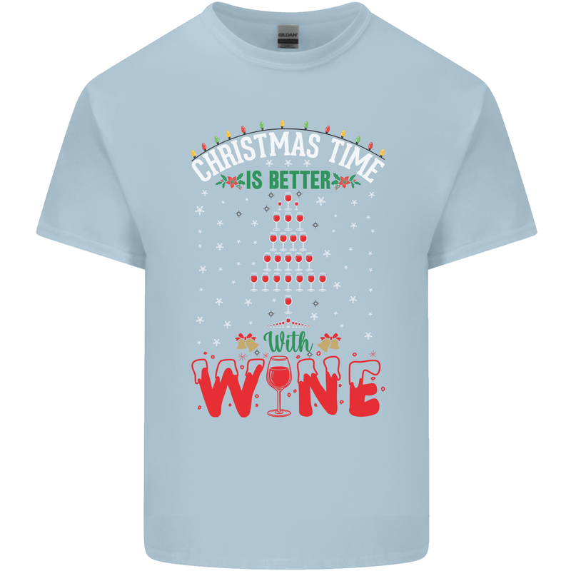 Christmas Better With Wine Funny Alcohol Mens Cotton T-Shirt Tee Top Light Blue