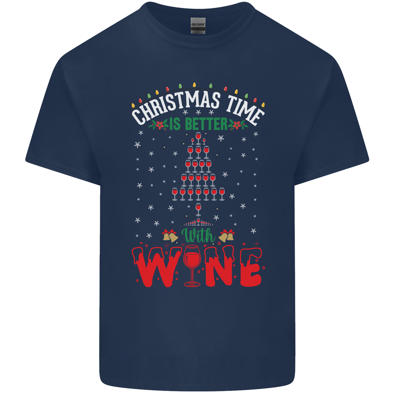 Christmas Better With Wine Funny Alcohol Mens Cotton T-Shirt Tee Top Navy Blue
