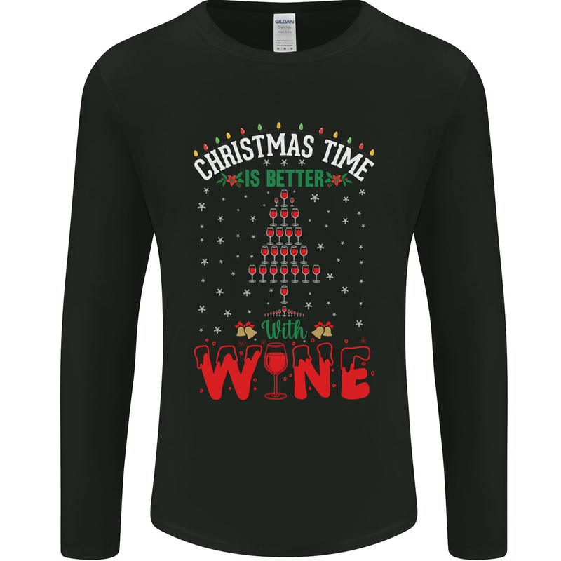 Christmas Better With Wine Funny Alcohol Mens Long Sleeve T-Shirt Black