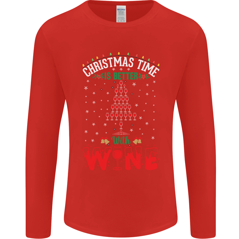 Christmas Better With Wine Funny Alcohol Mens Long Sleeve T-Shirt Red